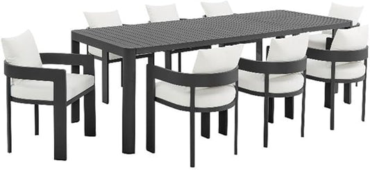 Modway Tahoe Aluminum 9-Piece Patio Dining Set in Gray White