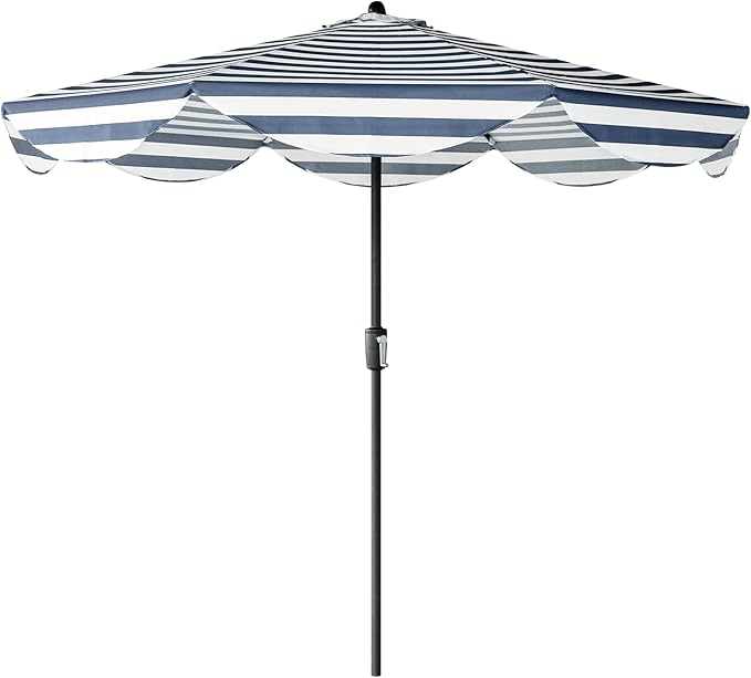 Tempera 9ft Scalloped Patio Umbrellas Outdoor Table Umbrellas with Fade Resistant Canopy, 8 Sturdy Rids, Elegant Vintage Umbrellas for Lawn, Pool, Deck, Balcony