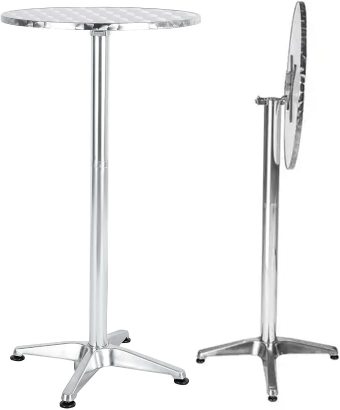 BTEXPERT Aluminum Indoor Outdoor 23.75" Round Restaurant Bar Height 45" Table flip top, Patio Stainless Steel Cocktail Table 25.75" Base Set of 3