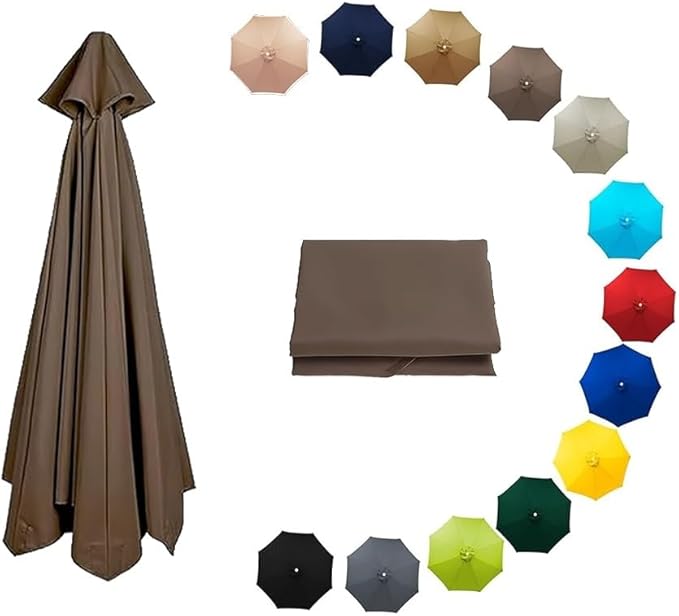 7ft/9ft/10ft Parasol Umbrella Canopy Replacement, Patio Umbrella Replacement Cover, 8 Ribs/6 Ribs Parasol Top Replacement Cloth(Brown,300cm/10ft-8ribs)