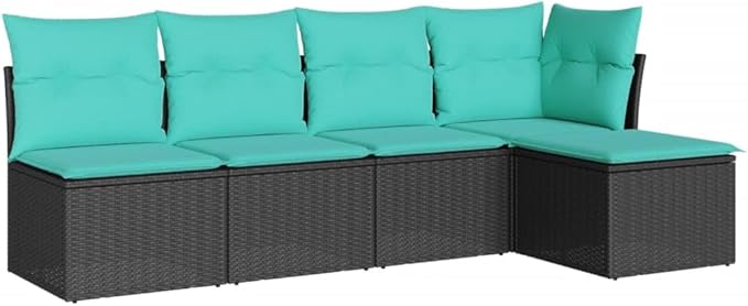 5 Piece Patio Sofa Set with Cushions, Garden Lounge Set Patio Conversation Set Outdoor Sofa Sets Sectional Sofa for Exhibition Negotiation Area Poolside Piazza Black Poly Rattan