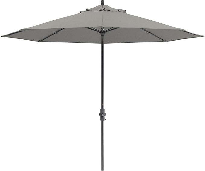 California Umbrella 11Ft Sunbrella Patio Umbrella, Fiberglass Ribs, Hand-Crank, Tilt-Collar, Gray Frame, Granite Fabric