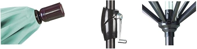California Umbrella 7.5' Round Aluminum Market Umbrella, Crank Lift, Push Button Tilt, Bronze Pole, Sunbrella Linen Sesame