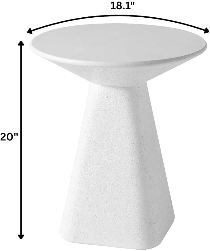 LeisureMod Elsie 18" Wide Circular Fiberstone Side Table for Indoor/Outdoor Use, Powder-Coated Finish, No Assembly Required for Living Rooms, Patios, or Bedrooms (White)