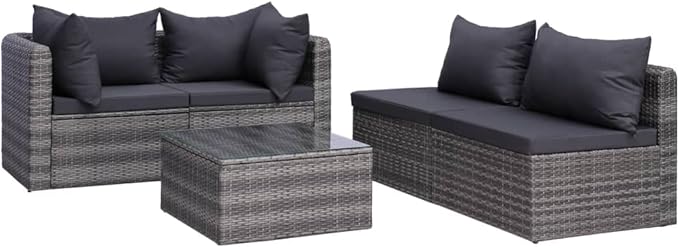 Patio Lounge Set with Cushions,Outdoor Tables and Chairs,Outdoor Furniture Sets,Patio Conversation Sets,for Garden,Deck,Backyard,5 Piece Poly Rattan Gray