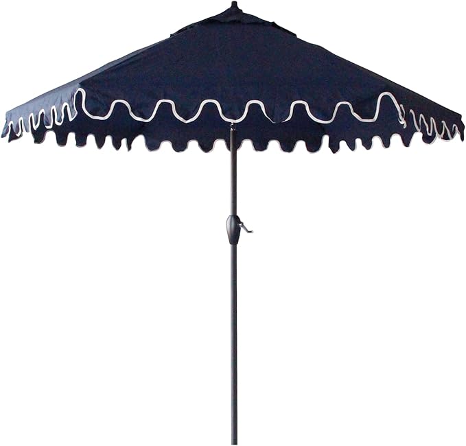 Tempera Striped Patio Umbrellas Outdoor Table Market Umbrellas with Crank & Pust Button Tilt|Auto-Tilt, 8 Steel Ribs, High Color-Fastness Canopy