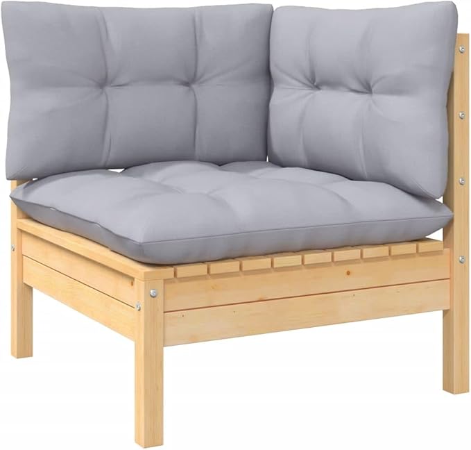 3 Piece Patio Lounge Set with Gray Cushions Solid Pinewood, Outdoor Patio Sectional, Outdoor Sofa Set, Furniture Conversation Sets, Outdoor Porch Furniture for Balcony, Yard