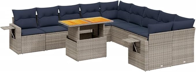vidaXL Patio Sofa Set with Cushions 11 Piece, Outdoor Sectional Sofa Couch, Patio Conversation Set for Garden Backyard, Gray Poly Rattan