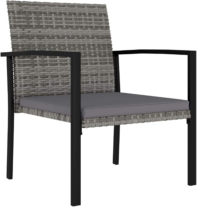 7 Piece Poly Rattan Patio Dining Set Gray | Steel Frame, Weather Resistant PE Rattan, Removable Seat Cushions, Lightweight