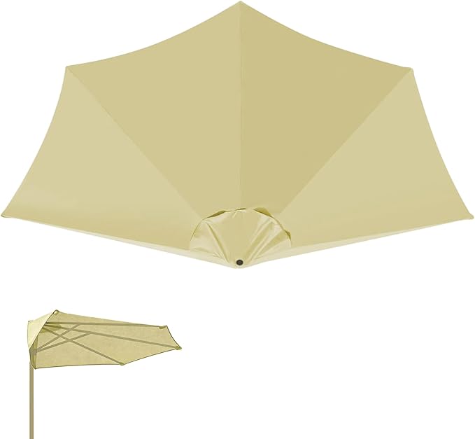 9FT 5Ribs Patio Half Umbrella Replacement Canopy Cover, Half Outdoor Umbrella Replacement Cloth, Market Yard Umbrellas Top Cover, Waterproof & UV-Protective (Only Canopy)