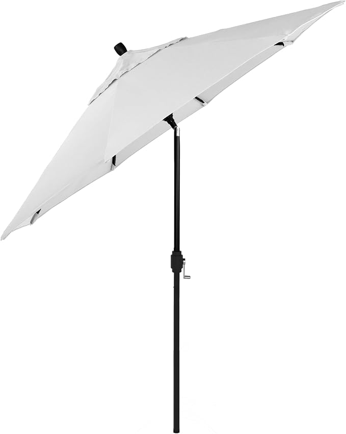 California Umbrella 5-Year-Non-Fading, 9Ft Premium Patio Umbrella, Hand-Crank, Button-Tilt, Black Frame, Solution Dyed White Fabric