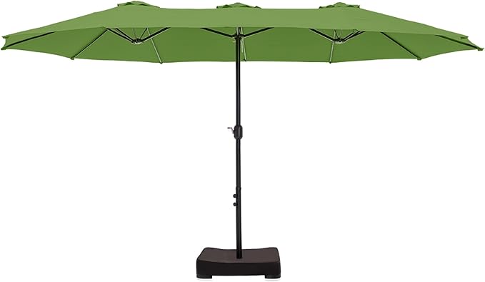 HERA'S PALACE Umbrella Patio Outdoor with Base 15ft Rectangle Heavy Duty Table Double Market Umbrellas Clearance Large Included Stand for Deck Outside Pool Picnic Inground Yard Commercial, Lime