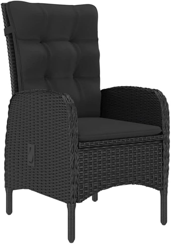 Afuera Living 3-Piece Patio Dining Set, Black Poly Rattan/Steel/Acacia Wood, Square Table with 2 Chairs, Weather-Resistant Cushions, Modern Style for Outdoor Patio, Garden, or Balcony Use