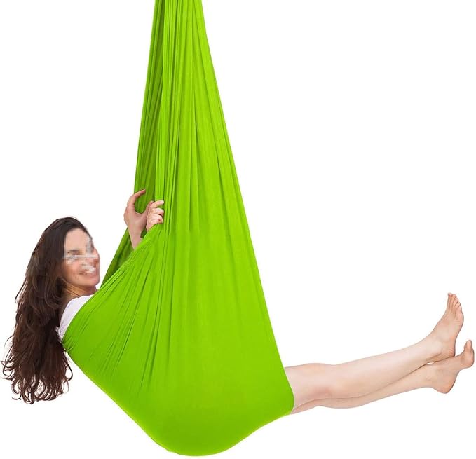 Sensory Swing for adults Indoor kids Therapy Swing Soothing Calming Snuggle Hammock durable strong fabric swing Excellent stretchability Includes Hanging Hardware ( Color : Grass green , Size : 1.5M x