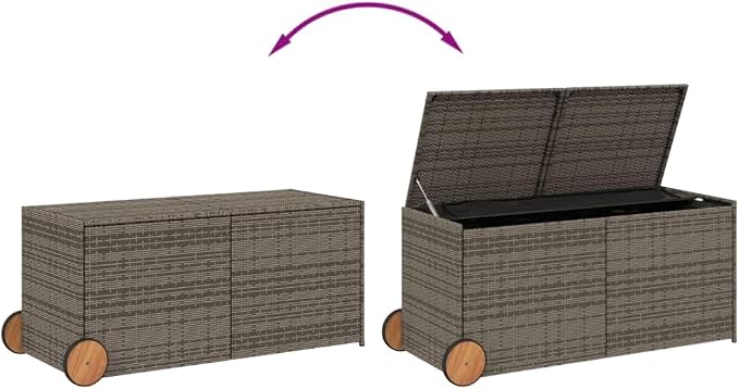 Large Outdoor Storage Box with Wheels in Grey, 283L Capacity Weatherproof PE Rattan Container for Patio Furniture Cushions and Garden Accessories, Manual Height Adjustable