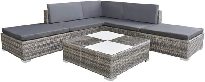6 Piece Patio Lounge Set with Cushions, Patio Conversation Set Sectional Sofa Porch Furniture Set Outdoor Sofa Sets for Piazza Negotiation Area Garden Exhibition Poly Rattan Gray