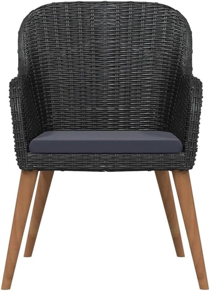 BOWERY HILL 5-Piece Patio Dining Set, 31.5 in Square Table with 4 Chairs, Black Poly Rattan and Powder-Coated Steel, Removable Cushions, Compact Weather-Resistant Garden Furniture for Outdoor Terrace