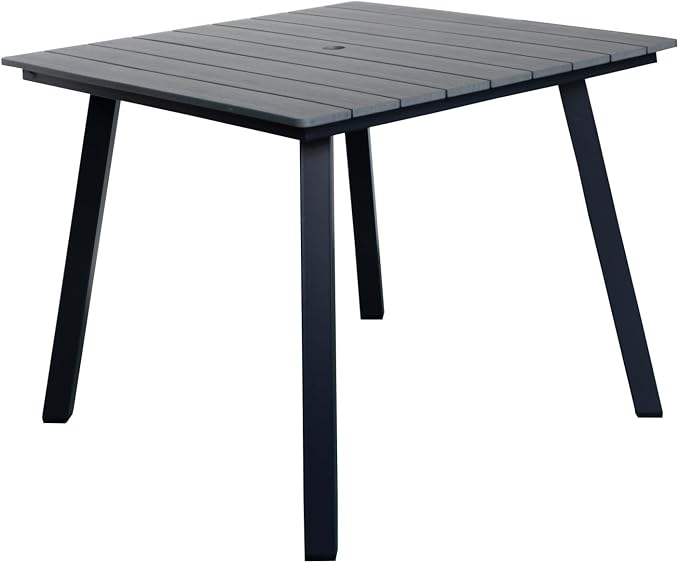 Square Dining Table with Umbrella Hole, Iron Frame and Wood-Plastic Composite Tabletop