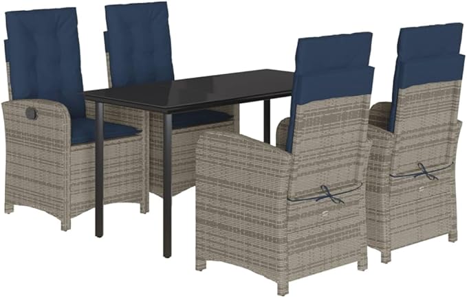 Backyard Furniture Patio Conversation Sets Outdoor Seating 5 Piece Patio Dining Set with Cushions Gray Poly Rattan Suitable for Gardens, Balconies, Decks