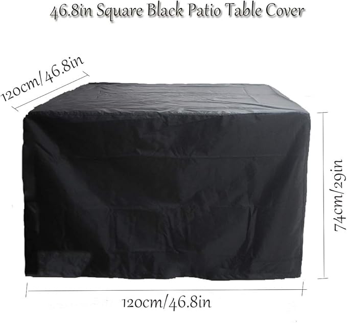 FLR 48x48x29in Patio Table Cover Square Black Waterproof Outdoor Dinner Protector Dust-Proof Table Desk Cover Furniture Covers with Storage Bags for Garden Outdoor Indoor Furniture