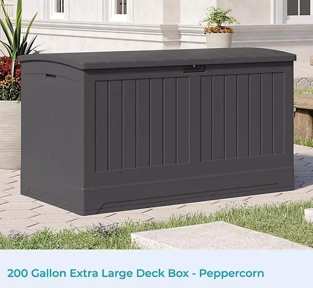 Outdoor Storage Deck Box, 200 Gallon Capacity, Weather-Resistant, Peppercorn Gray