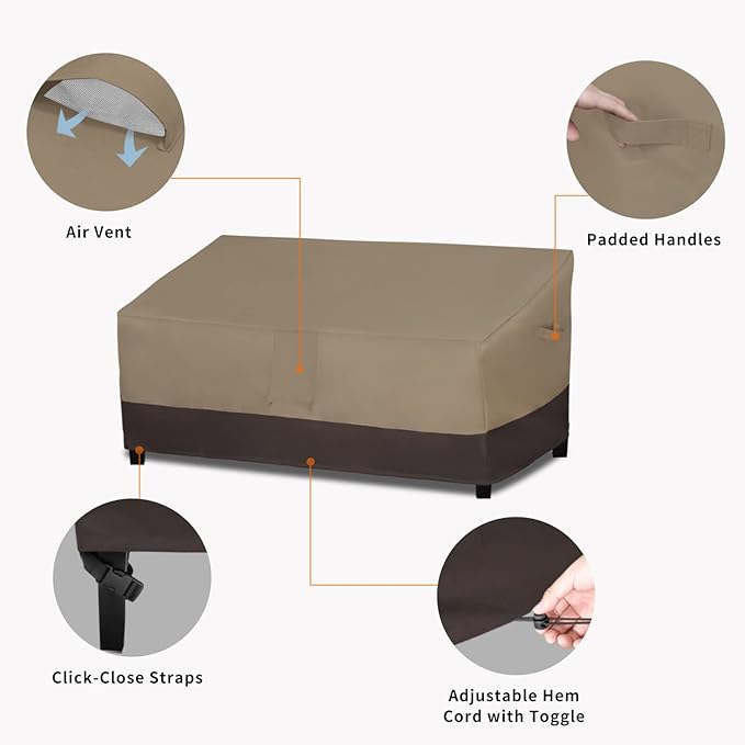 Easy-Going Waterproof Outdoor Couch Cover, Heavy Duty 3-Seater Patio Sofa Cover, Winchdproof Outdoor Furniture Cover with Air Vent （88Wx32.5Dx33H inch,Camel/Dark Brown