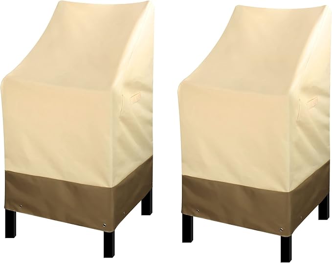 RosieLily High Back Patio Chair Covers Waterproof Heavy Duty Stackable Outdoor Bar Stool Cover Patio Furniture Covers Outside Lounge Deep Seat Covers, High Back-2 Pack Beige