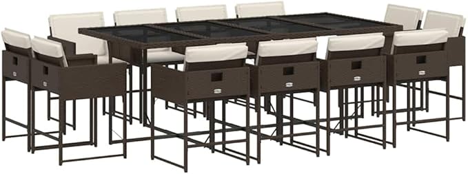 13 STK. Garden Dining Set Brown Cream White Poly Rattan Outdoor Furniture Set Style Practicality Patio Conversation Outdoor Dining