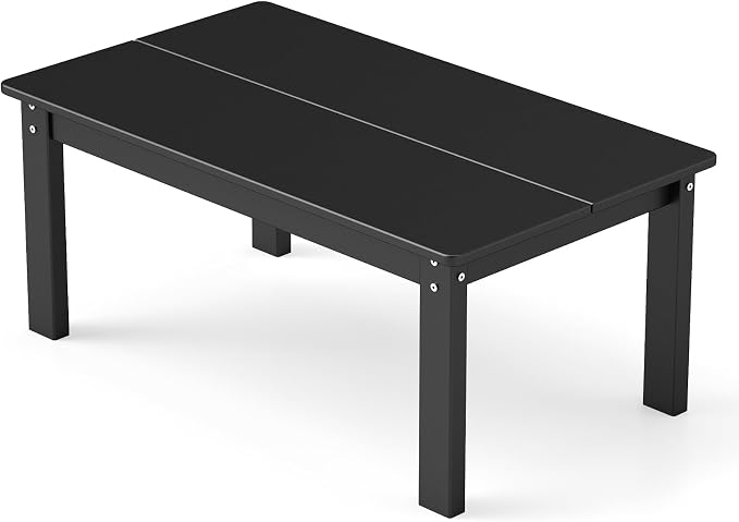 GREENVINES Outdoor-Coffee-Table | HDPE Plastic | Patio Coffee Tables | Rectangle | All Weather | for Balcony Poolside Deck Garden | TriLuxe | Black