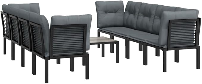 9 Piece Patio Lounge Set, Outdoor Sofa Set Outdoor Dining Sets Sectional Sofa Patio Conversation Set for Poolside Piazza Exhibition Negotiation Area Black and Gray Poly Rattan