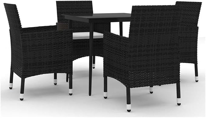 Afuera Living Contemporary 5-Piece Patio Dining Set, Powder-Coated Steel and PE Rattan, Black Finish, Glass Tabletop, Weather-Resistant Outdoor Furniture for Garden, Balcony, or Terrace Dining Spaces