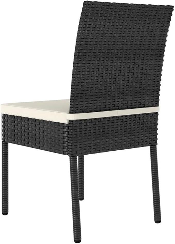 Afuera Living 5-Piece Outdoor Patio Dining Set, Black/Cream Poly Rattan, Powder-Coated Steel Frame, Glass Tabletop, Cushioned Chairs, Weather-Resistant, Modern Garden Furniture for Terrace or Balcony
