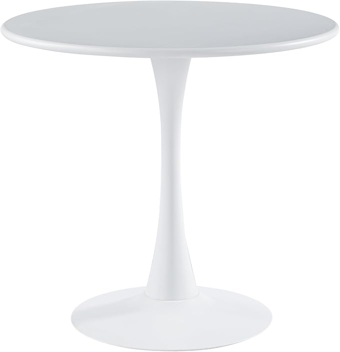 LeisureMod Bello 35" Round Outdoor Dining Table, Modern Black Metal Patio Bistro Table with Pedestal Base, Weather-Resistant Accent Table for Balcony, Garden, Deck, Backyard & Cafe, White
