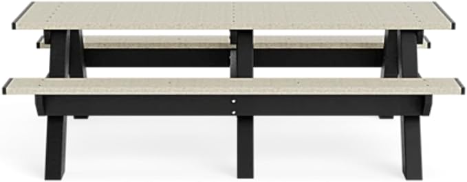 Standard 8 Foot Picnic Table Made of 100% Recycled Engineered Plastic Wood | Lifetime Durability, Low Maintenance Wood Look, Weather Resistant, Portable Picnic Table | Black/Sand