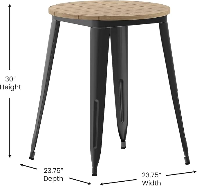 Flash Furniture Declan Commercial Outdoor Bar Height Dining Table, All Weather Poly Resin Top with Steel Base, 23.75" Round, Brown/Black