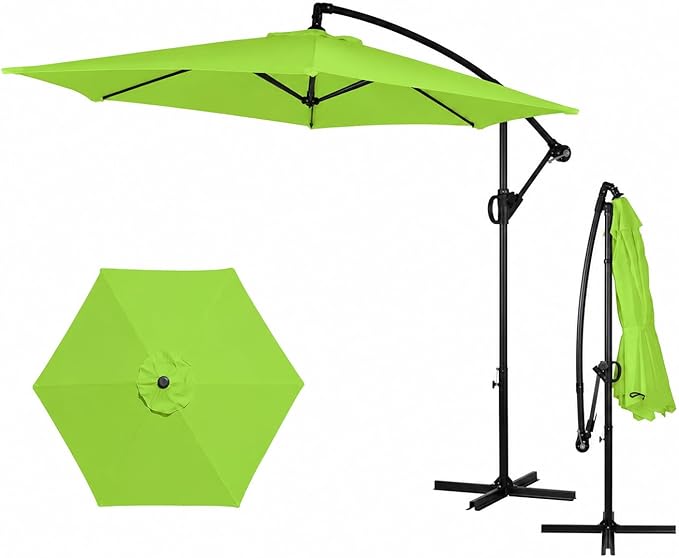 JAMFLY Large 9FT Offset Patio Umbrella with Cantilever Crank & Infinite Tilt, Heavy Duty Outdoor Hanging Umbrella with Cross Base for Backyard, Deck, Poolside