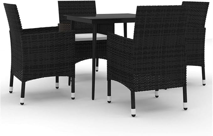 Afuera Living Contemporary 5-Piece Patio Dining Set, Powder-Coated Steel and PE Rattan, Black Finish, Glass Tabletop, Weather-Resistant Outdoor Furniture for Garden, Balcony, or Terrace Dining Spaces