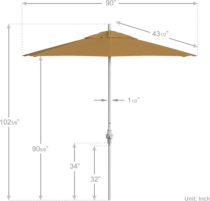 California Umbrella 7.5' Rd. Aluminum Patio Umbrella, Crank Lift, Collar Tilt, White