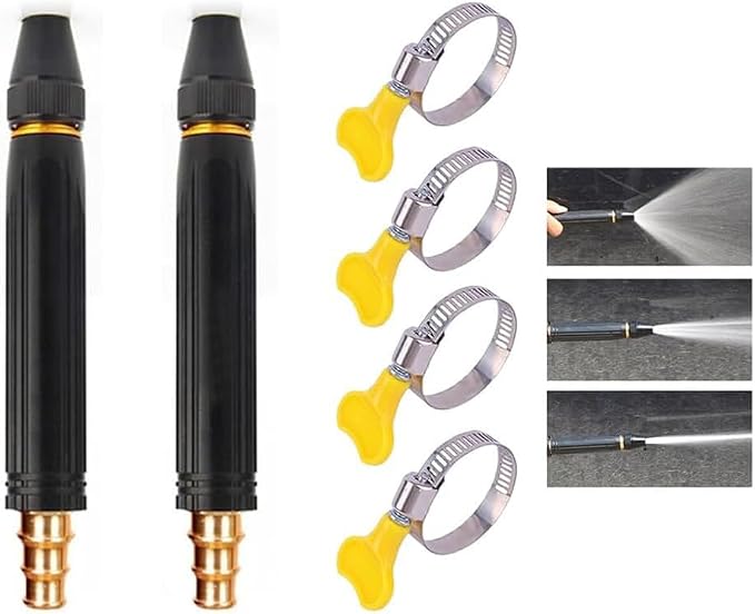 Home High-Pressure Car Wash Water Gun With Booster Nozzle, Suitable for watering plants and vegetables and washing cars,Includes 4 stainless steel hose clamps