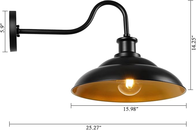 Outdoor Barn Light Fixture, 16 Inch Dome Large Wall Sconce Farmhouse Exterior Wall Mount Light for House Garage Patio Doorway