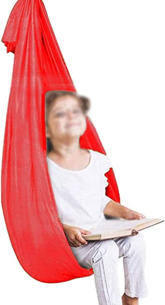 Indoor Sensory Swing Snuggle Cuddle Hammock for Kids Children Special Needs Elastic Parcel Steady Seat Swings (Color : Red, Size : 150 x 280 cm)