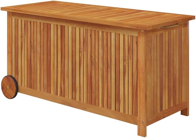 Wooden Patio Storage Box Outdoor Storage Container with Wheels for Patio Furniture Cushions, Acacia Wood Deck Box, Backyard Storage Box, 44.5"x19.7"x22.8" Solid Wood Acacia,-875