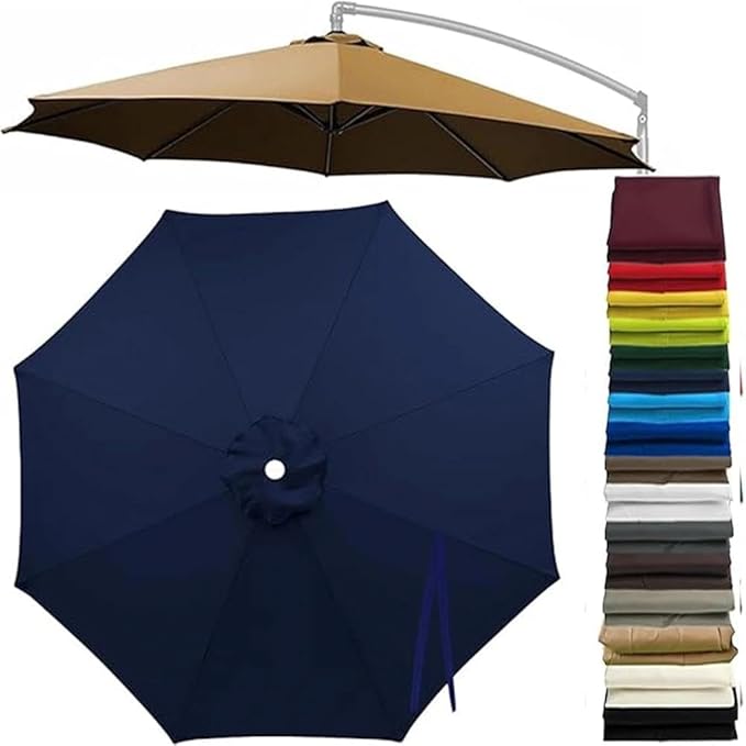 Patio Cantilever Umbrella Replacement Canopy Round 8ft/10ft 8Ribs,Replacement Parasol Canopy Cover with Fade Resistant for Market Table Backyard Garden