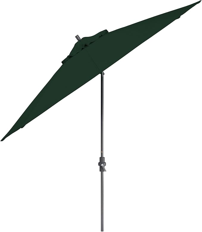 California Umbrella 11Ft Sunbrella Patio Umbrella, Fiberglass Ribs, Hand-Crank, Tilt-Collar, Gray Frame, Forest Green Fabric