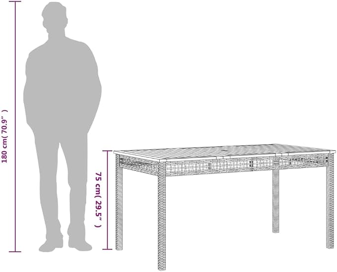 vidaXL Patio Table, Outdoor Dining Table, Patio Furniture, Rectangular Garden Table for Lawn Backyard, Black Poly Rattan Acacia Wood
