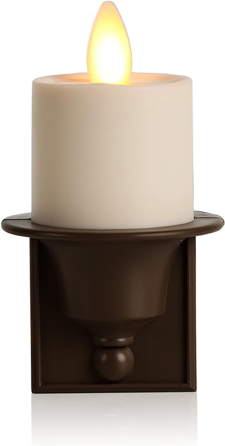 Luminara Flameless Candle Nightlight w/Dusk to Dawn Light Dark Auto Sensor, Bronze Wall Plug Indoor Night LED Light w/Real-Flame Effect Technology, Bathroom Bedroom Hallway, No Remote Needed