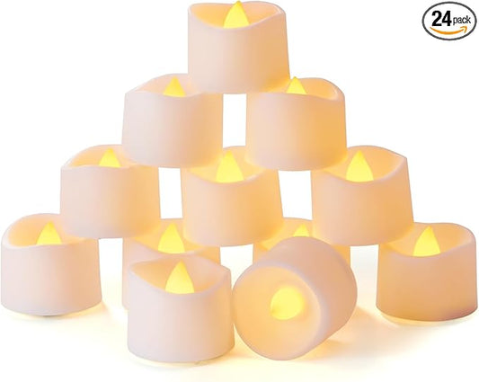 Homemory Timer Tea Lights Candles Battery Operated, 6H Timer Built-in, Auto On Daily, Flameless LED Tealight Votives for Table Centerpieces, Lantern, Holiday Decor, Warm Lamp, No Remote, 24-Pack