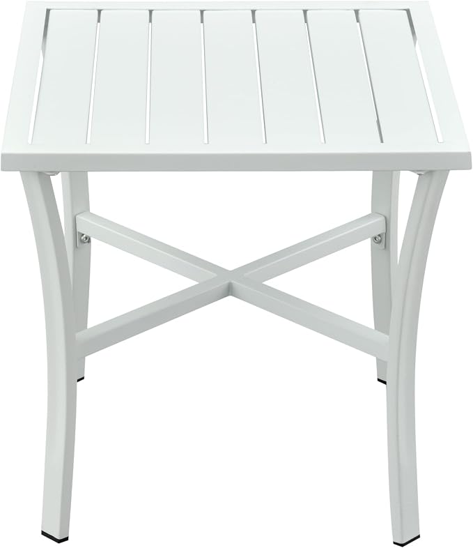 Outdoor Steel Side Table End Table for Patio, Backyard, Pool, Indoor Companion, Easy Maintenance and Weather Resistant, White