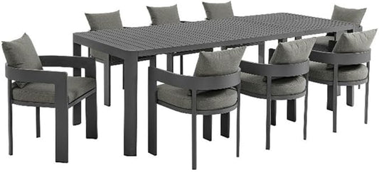 Modway Tahoe Aluminum 9-Piece Patio Dining Set in Gray Charcoal