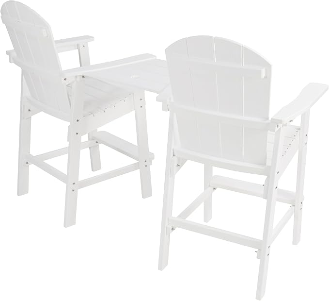 Outdoor Tall Adirondack Chairs Set of 2,Outdoor Bar Height Barstools Widened Chair with Wood Grain,High Backrests,Ideal for Patio,Camping,Pool,Outdoor Use.(White)